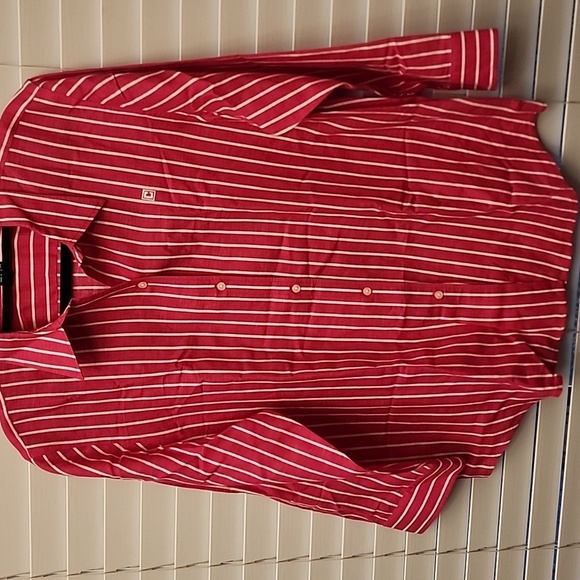 Chaps Linen Pink and white striped button-down shirt. sz XL - Picture 1 of 6